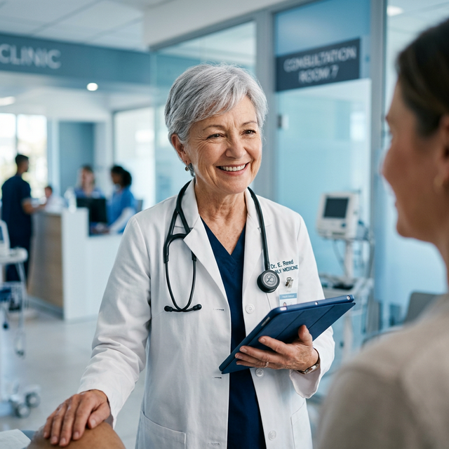 Médica empática conversando com paciente